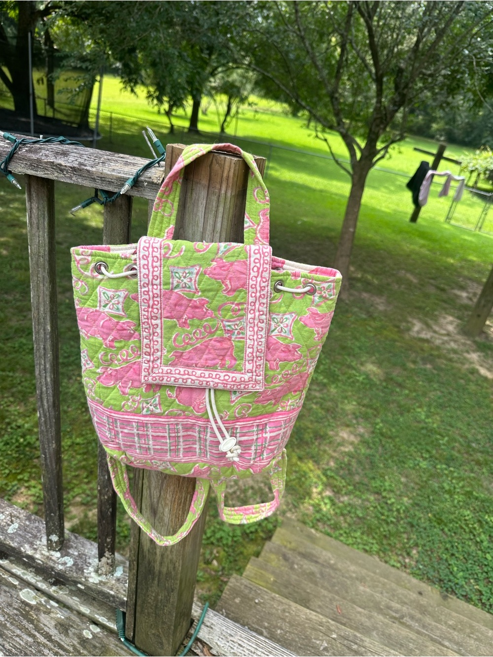 Quilted Pink and Green Tote Bag - Lightweight Women's Handbag